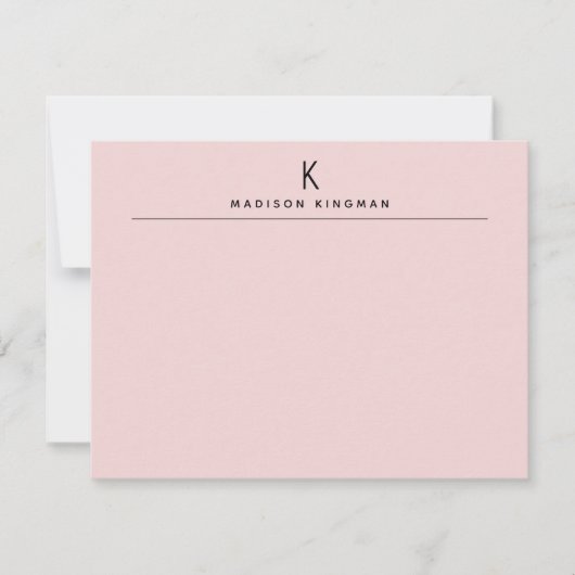 Chique Blush Roze Modern Monogram Initiaal Naam Notitiekaartje (Voorkant)