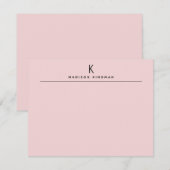 Chique Blush Roze Modern Monogram Initiaal Naam Notitiekaartje (Voorkant / Achterkant)