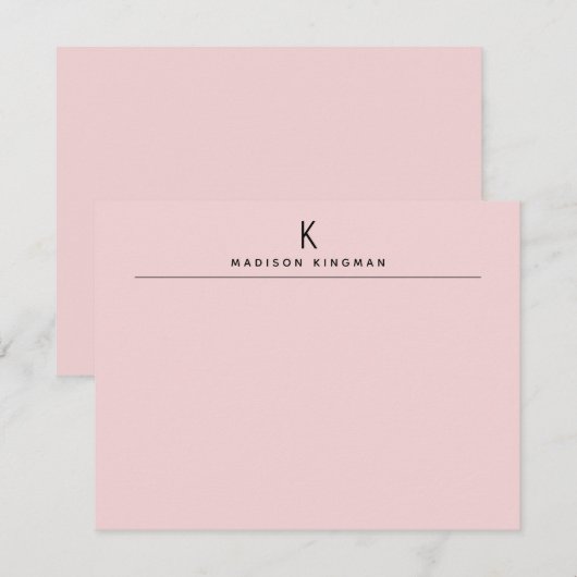 Chique Blush Roze Modern Monogram Initiaal Naam Notitiekaartje (Voorkant / Achterkant)