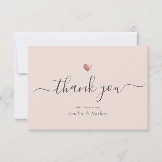 Chique Blush Roze Modern Script Roos Goud Hart Bedankkaart (Voorkant)