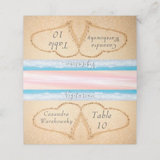 Chique Blush Roze Paarse Strand Bruiloft 2 Hart Za Plaatskaartje (Buitenkant ongevouwen)