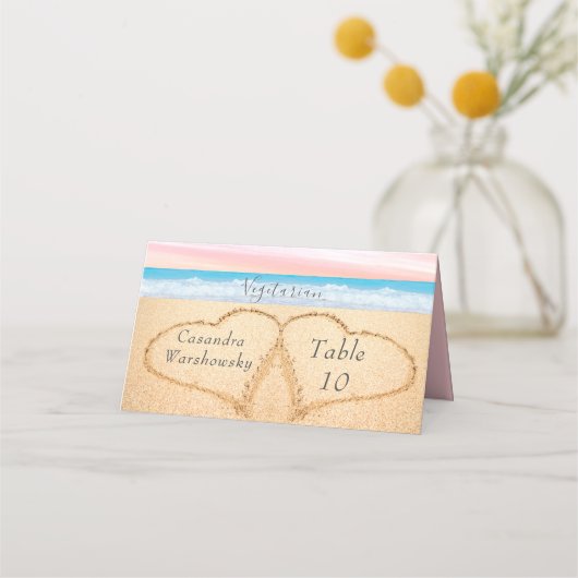 Chique Blush Roze Paarse Strand Bruiloft 2 Hart Za Plaatskaartje (Voorkant)
