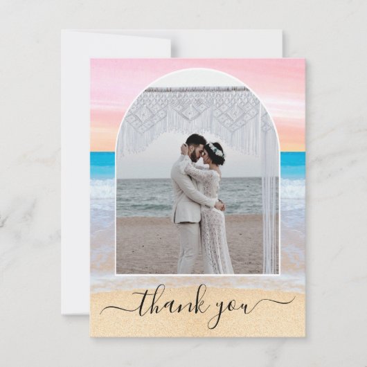 Chique blush roze Paarse tropische strand foto boo Bedankkaart (Voorkant)