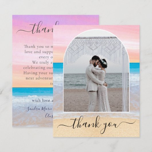 Chique blush roze Paarse tropische strand foto boo Bedankkaart (Voorkant / Achterkant)