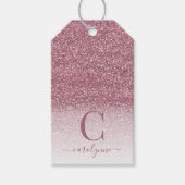 Chique Blush Roze | Roos Gold Glitter Monogram Cadeaulabel (Voorkant)