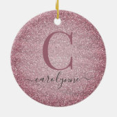 Chique Blush Roze | Roos Gold Glitter Monogram Fot Keramisch Ornament (Achterkant)