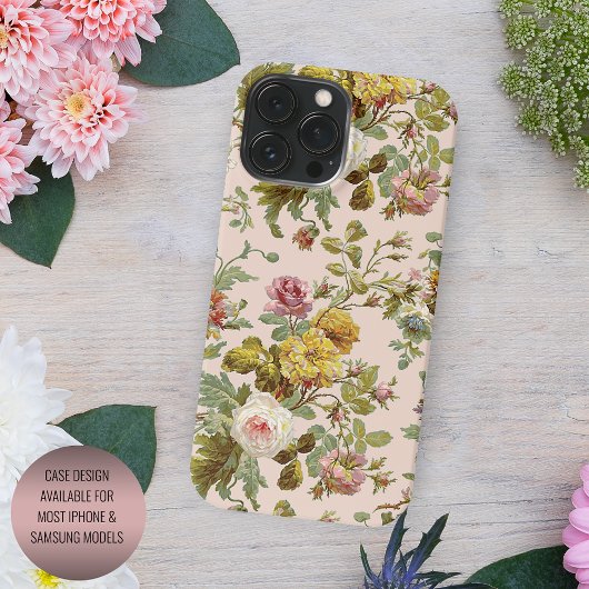 Chique Blush Roze Rose Geel Bloem Bladerpatroon Case-Mate iPhone Case