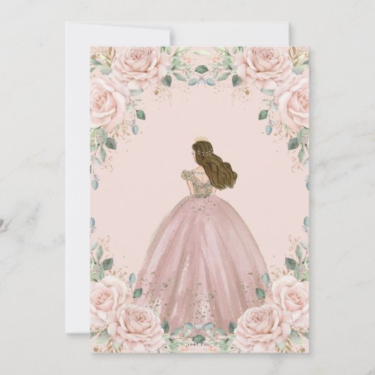 Chique Blush Roze Rozen Bloemen Prinses Quinceañer Kaart (Achterkant)