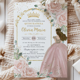Chique Blush Roze Rozen Bloemen Prinses Quinceañer Kaart