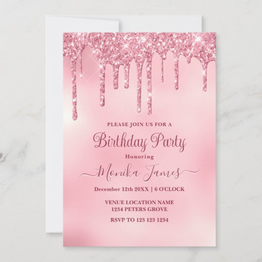 Chique Blush Roze Sparkle Glitter Drips Verjaardag Kaart (Voorkant)