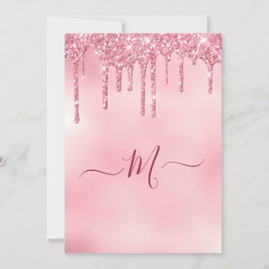 Chique Blush Roze Sparkle Glitter Drips Verjaardag Kaart (Achterkant)