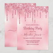 Chique Blush Roze Sparkle Glitter Drips Verjaardag Kaart (Voorkant / Achterkant)