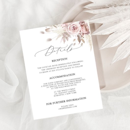 Chique Blush Roze Stoffig Roos Bloemen Bruiloft De Informatiekaartje