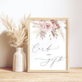 Chique Blush Roze Stoffig Roos Bloemen Kaarten en  Poster