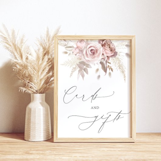 Chique Blush Roze Stoffig Roos Bloemen Kaarten en Poster