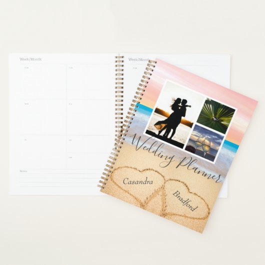 Chique Blush Roze Strand 2 Harten in Zand Bruiloft Planner (Display)