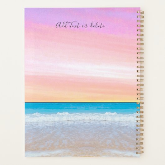 Chique Blush Roze Strand 2 Harten in Zand Bruiloft Planner (Achterkant)