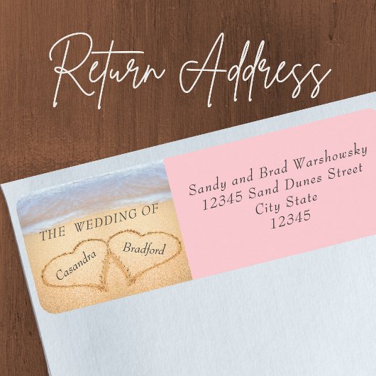 Chique Blush Roze Strand Bruiloft 2 Hart Zand Etiket