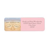 Chique Blush Roze Strand Bruiloft 2 Hart Zand Etiket (Voorkant)