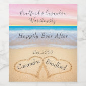 Chique Blush Roze Strand Bruiloft 2 Hart Zand Wijn Etiket (Enkel label)