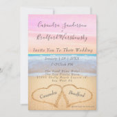 Chique Blush Roze Strand Bruiloft 2 Harten in het  Kaart (Voorkant)