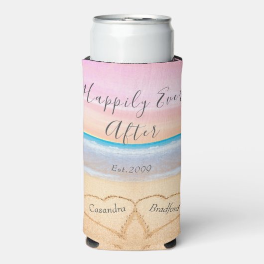 Chique Blush Roze Strand Bruiloft 2 Harten Seltzer Blikjeskoeler (Seltzer Voorkant)