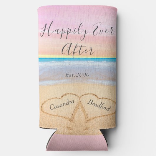 Chique Blush Roze Strand Bruiloft 2 Harten Seltzer Blikjeskoeler (Achterkant)