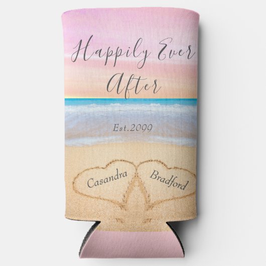 Chique Blush Roze Strand Bruiloft 2 Harten Seltzer Blikjeskoeler (Voorkant)