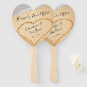 Chique Blush Roze Strand Bruiloft Hart Zand gunst Handwaaier (Voorkant en achterkant)