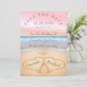 Chique Blush Roze Strand Bruiloft Harten Zand brui Kaart (Staand voorkant)