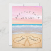 Chique Blush Roze Strand Bruiloft Harten Zand brui Kaart (Achterkant)