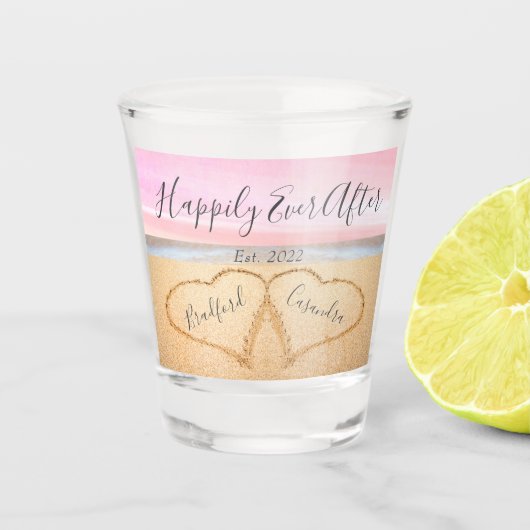 Chique Blush Roze Strand Koppels Harten Zand Shot Glas (Voorkant)