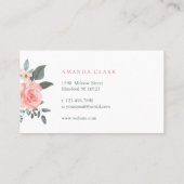 Chique Blush Roze Waterverf Bloemen Roos & Groen Visitekaartje (Achterkant)