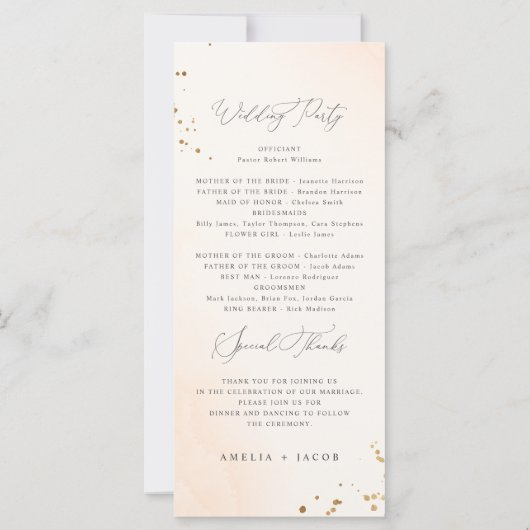 Chique Blush Roze Waterverf Trouwprogramma (Achterkant)