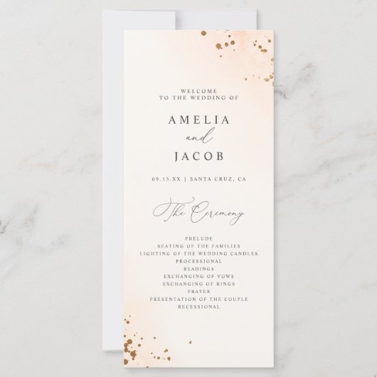 Chique Blush Roze Waterverf Trouwprogramma (Voorkant)