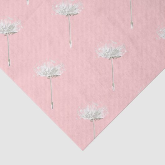Chique Blush Roze Wit Paardebloem Bloemen Tissuepapier (Detail)