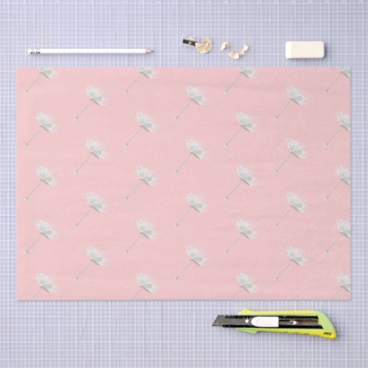 Chique Blush Roze Wit Paardebloem Bloemen Tissuepapier (Craft)