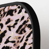 Chique Blush Roze Zwart Goud Luipaard Print Meisje Pickleball Paddle (Links Detail)