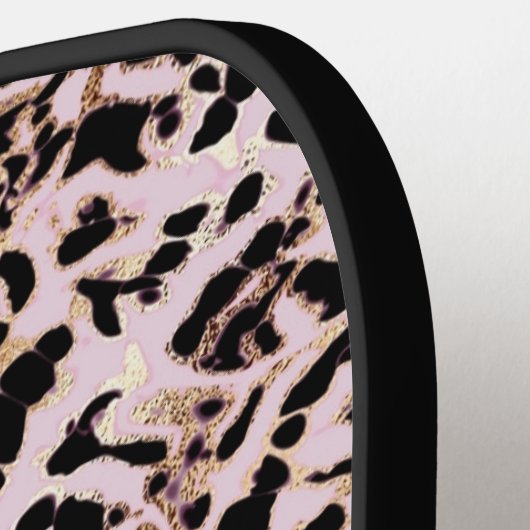 Chique Blush Roze Zwart Goud Luipaard Print Meisje Pickleball Paddle (Links Detail)