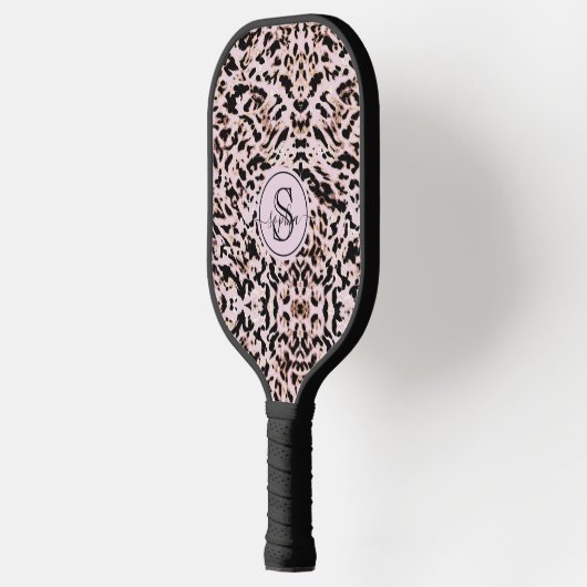Chique Blush Roze Zwart Goud Luipaard Print Meisje Pickleball Paddle (Links)