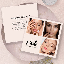 Chique Blush Roze Zwart Schrift 3 Foto Nagelstylis Vierkante Visitekaartje