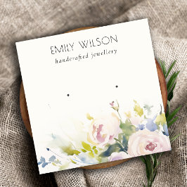 Chique Blush Rozen Waterverf Bloemen Oorbel Displa Vierkante Visitekaartje