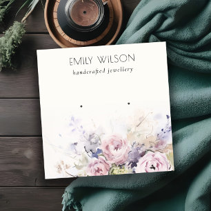 Chique Blush Rozen Waterverf Bloemen Oorbel Displa Vierkante Visitekaartje