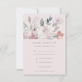 Chique Blush Waterverf Bloemen Bruiloft Details RSVP Kaartje (Voorkant)
