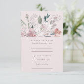 Chique Blush Waterverf Bloemen Bruiloft Details RSVP Kaartje (Staand voorkant)
