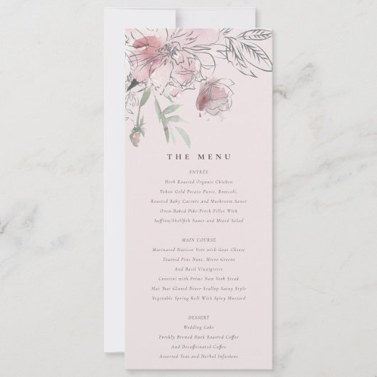 Chique Blush Waterverf Bloemen Bruiloft Menu Kaart (Voorkant)