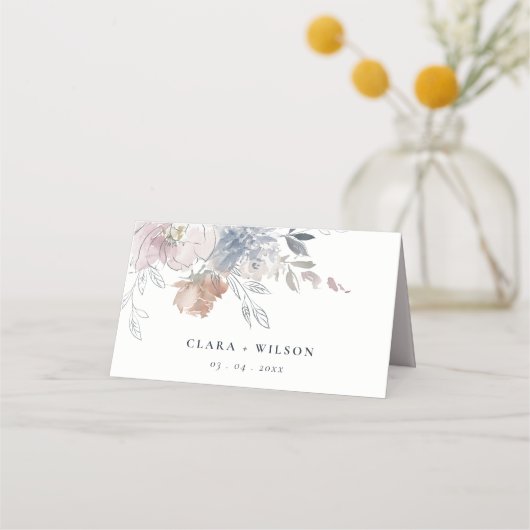 Chique Blush Waterverf Bloemen Bruiloft Website Plaatskaartje (Voorkant)