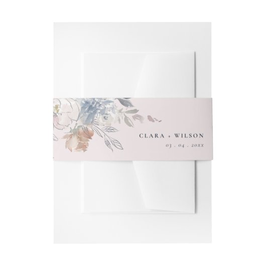 Chique Blush Waterverf Bloemen Bruiloft Website Uitnodigingen Wikkel (Voorkant Voorbeeld)