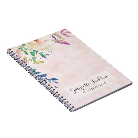 Chique Blush Waterverf Floral Monogram Aangepaste  Notitieboek (Rechterzijde)