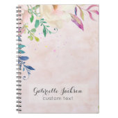 Chique Blush Waterverf Floral Monogram Aangepaste  Notitieboek (Voorkant)
